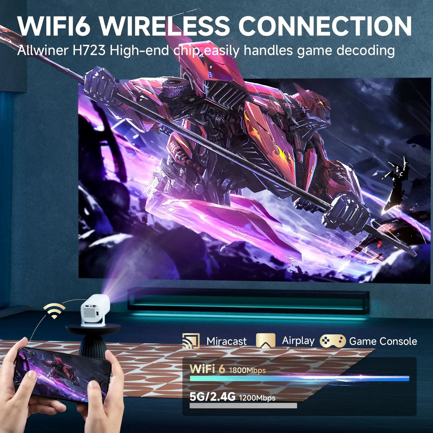 HONGTOP P30PRO Smart Mini Projector Android 14 WiFi6 BT 5.0 Support 4K 1280*720P Smart Home Cinema Outdoor Portable Projector